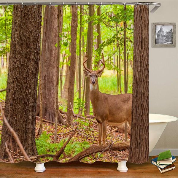 

plant shower curtain bathroom waterproof polyester leaf printing with 12 hooks curtains