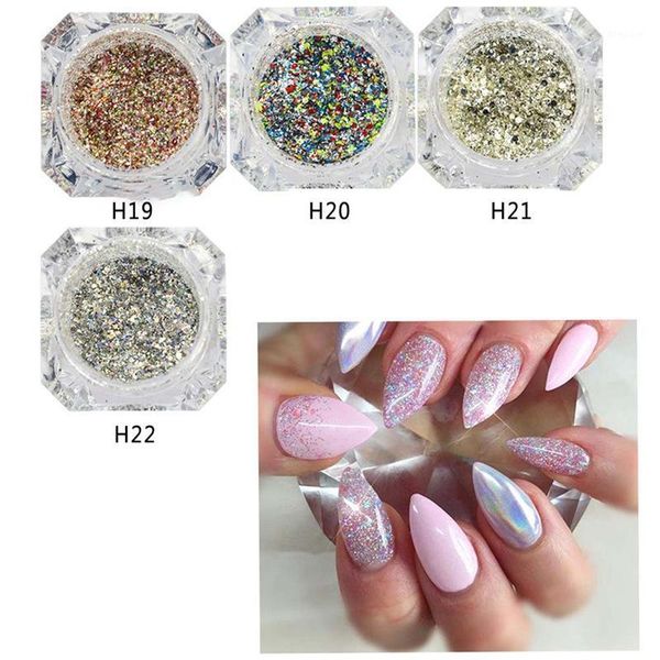 

1g/bottle holographic glitter nail art pigment powder shining laser dipping spangles chrome mirror polish dust1, Silver;gold