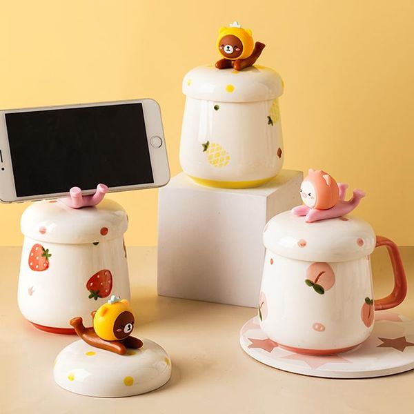 

mugs 400ml ceramic mug with cover cartoon coffee cup home office water milk creative mobile scaffold