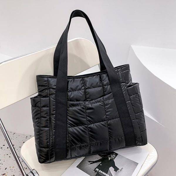 

evening bags 2021 hit winter brand textured padded design duffel bag for women big totes plaid shoulder designer nylon shopper handbags