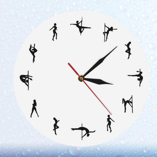 

1pc pole dancing figure clock printing wall hanging time display device background without battery white clocks