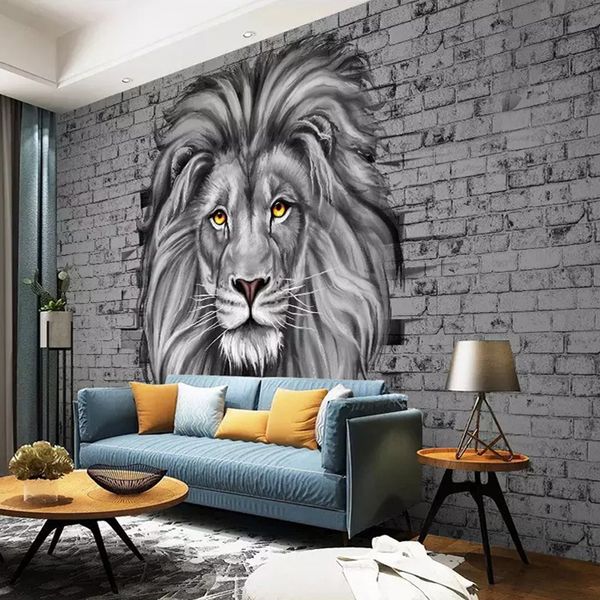 Carta da parati personalizzata Modern Bianco E Bianco Lion Murale Bambini Pittura murale Della Pittura creativa 3D Sfondi