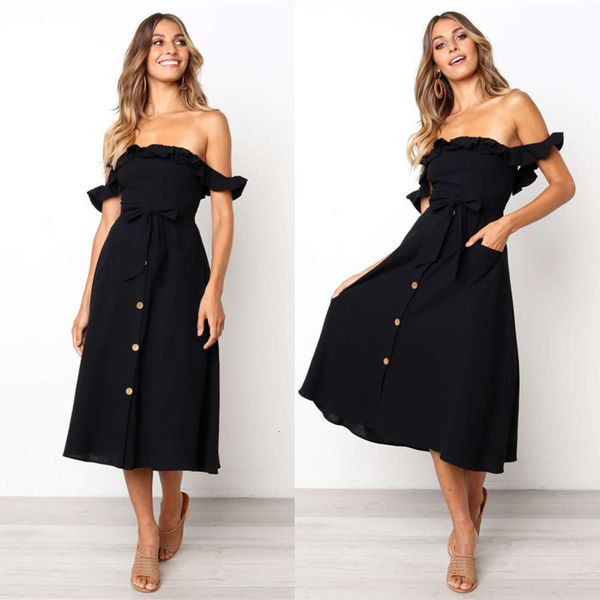 

casual dresses one line collar single breasted solid drs, Black;gray