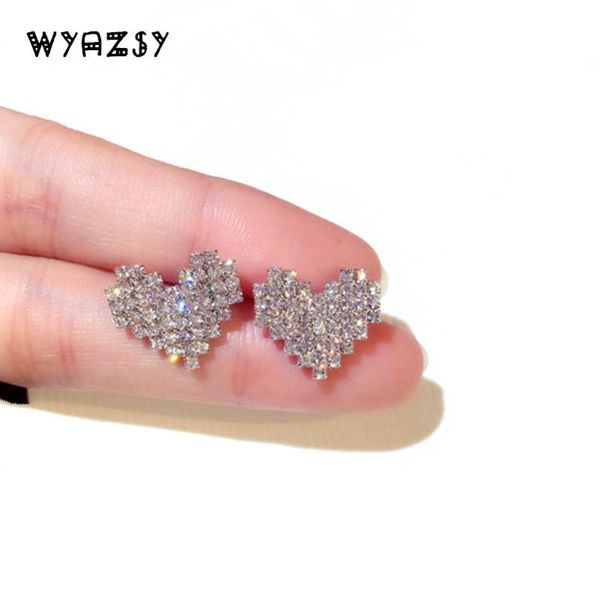 

fashion hearts earring 2021 full austria crystal stud earrings for women mom romantic lover gifts flowers jewelry, Golden;silver