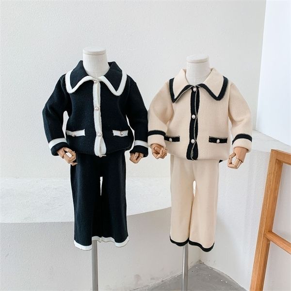 

clothing sets kids clothes set sweater and pants 2pcs new autumn winter girl outfit long sleeve jacket coat wide leg trousers toddler outfit, White