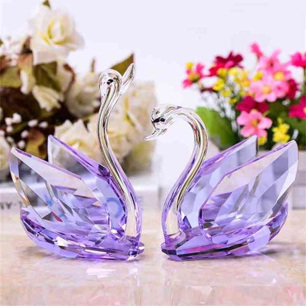 2 pcs Cristal Cisnes Ornaments Figurinhas de vidro Paperweight Crafts Fengshui Decoração de Casa Casamento Dia dos Namorados Presentes Lembrança 210804