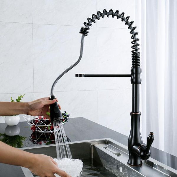 

kitchen faucets olmey lead-commercial matte black single lever pull out sprayer spring dual functions sink faucet 11007-c13