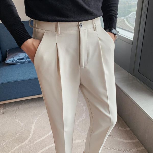 

men's suits & blazers black/beige suit pants slim fashion society mens dress british style straight-leg men casual trousers m-3xl, White;black