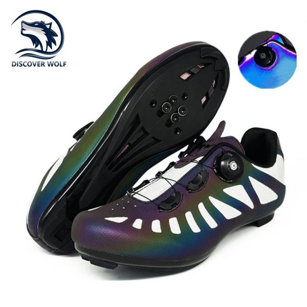 

luminous flat cycling shoes mtb ultralight breathable bicycle sneakers men self-locking pro racing spd cleat road bike footwear, Black