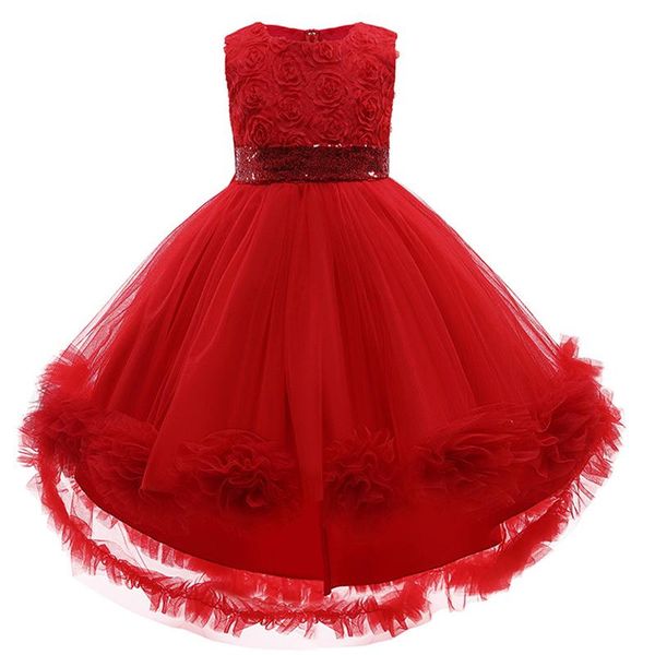 

princess baby tulle dress for girls fancy wedding kids sleeveless sequins party birthday baptism mesh summer outfits girl's dresses, Red;yellow