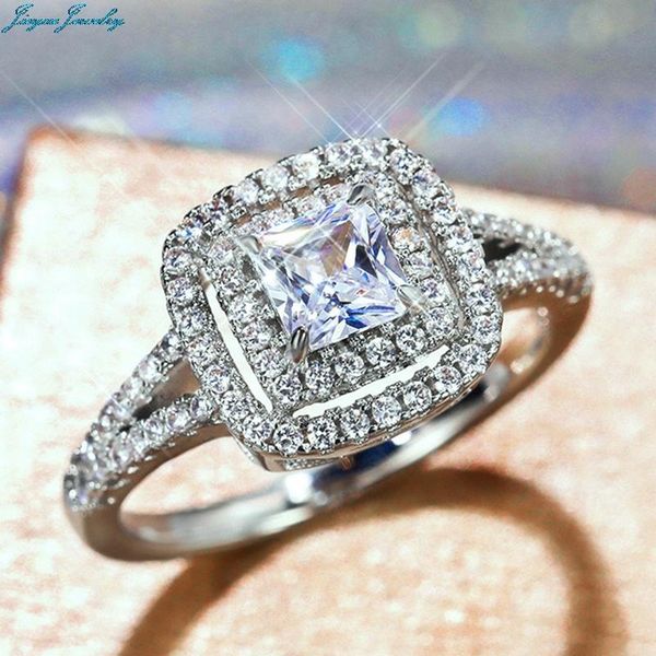 

wedding rings classic square princess cut design women aesthetic engagement jewelry stylish versatile female accessories, Slivery;golden