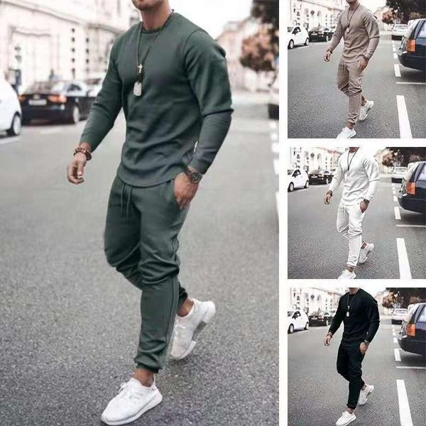 

men's tracksuits 2021 spring and autumn selling long sleeve slim fit leisure sports suit trend multicolor fashion men set, Gray