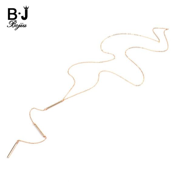 

pendant necklaces bohemian long copper tube for women adjustable gold color link chain necklace lady jewelry drop nks240, Silver