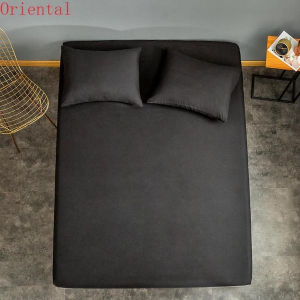 

sheets & sets 1 pc fitted sheet with elastic black color queen size bed set sabanas double linen 200x220