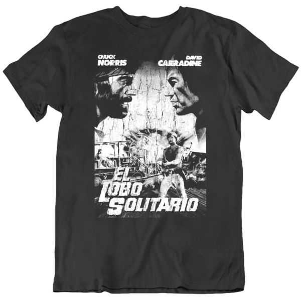 

chuck norris spanish title lone wolf mcquade movie fan t shirt, White;black