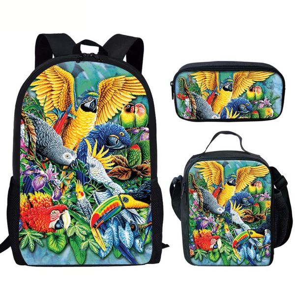 

backpack color parrot women's bird 3d print children's school bags set for teen girls boys custom satchel lunch bag pencil case