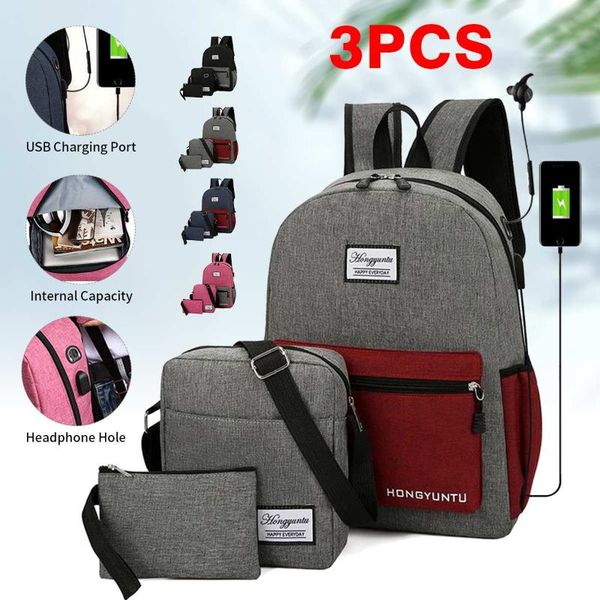 

backpack 3pcs/set usb charging oxford business lapbag teenager school shoulder casual travel backbag unisex