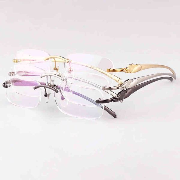 

2022 factory wholesale new rimless panther clear transparent optical frames for men and women fill recipe coloring glasses, White;black
