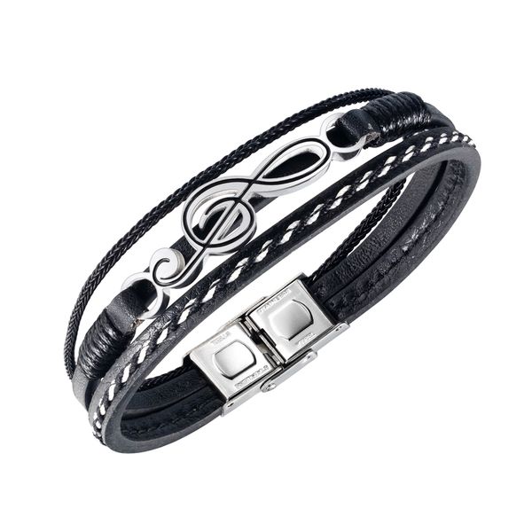 

leather bracelets for mens man multilayer musical note knit sliver jewelrys stainless steel charm bangles boys birthdays valentine's da, Golden;silver