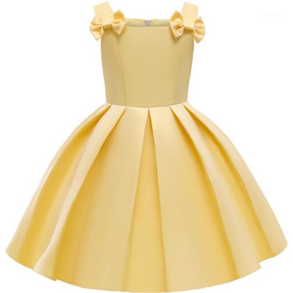 

girl's dresses summer two bow princess girl dress costumes party wedding birthday kids for tutu clothes evening 3-10 years1, Red;yellow