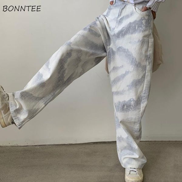 

high waist tie-dye straight jeans women autumn korean style bf ulzzang harajuku loose mopping students trousers trendy oversize women's, Blue
