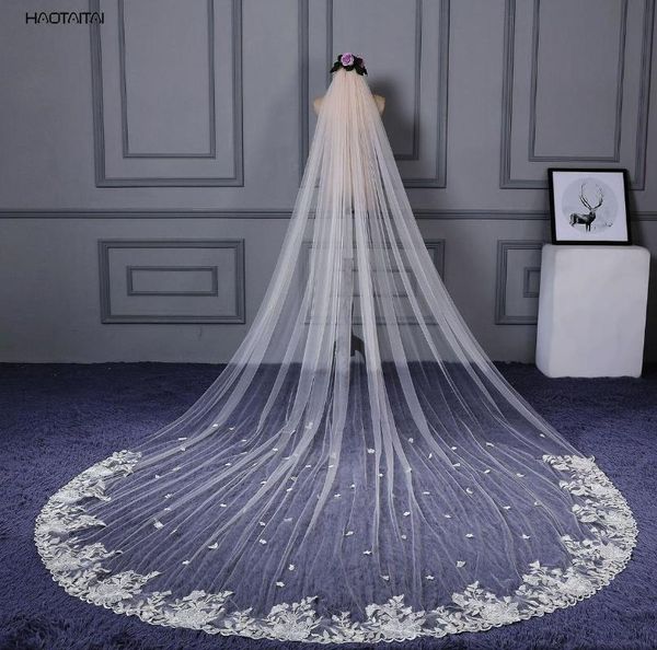 

bridal veils cathedral wedding veil 2021 champange applique petals soft tulle 4 meter long bride accessories, Black
