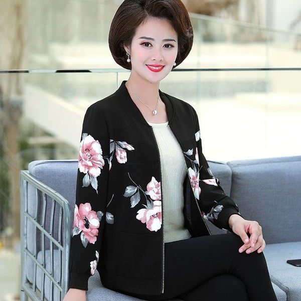 

women's jackets women 2021 spring fashion middle-aged short coats female casual baseball ladies long-sleeved printed overcoats w230, Black;brown