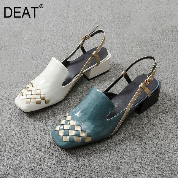 

[deat] 2021 spring summer square toe shallow hit colors simple pu leather high heels sandals for women shoes tide 10i617, Black