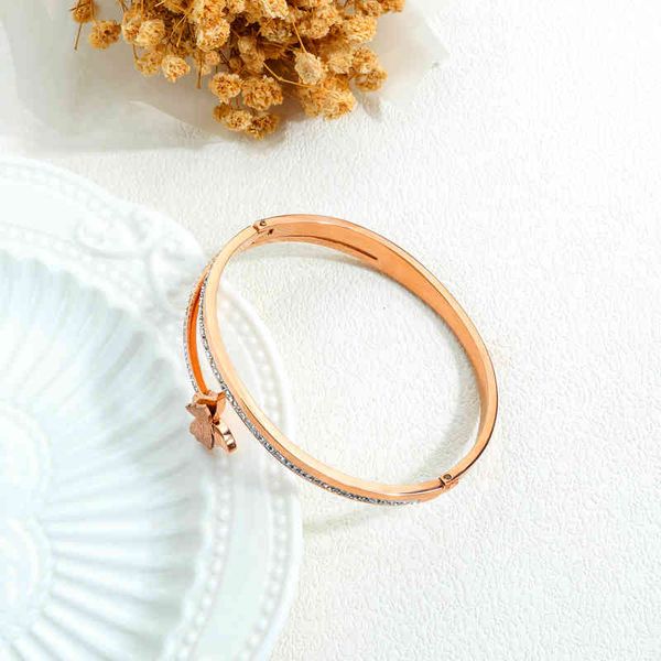 

316l stainls steel jewelry rose gold digner butterfly charm cz diamond bangle bracelet women, Golden;silver