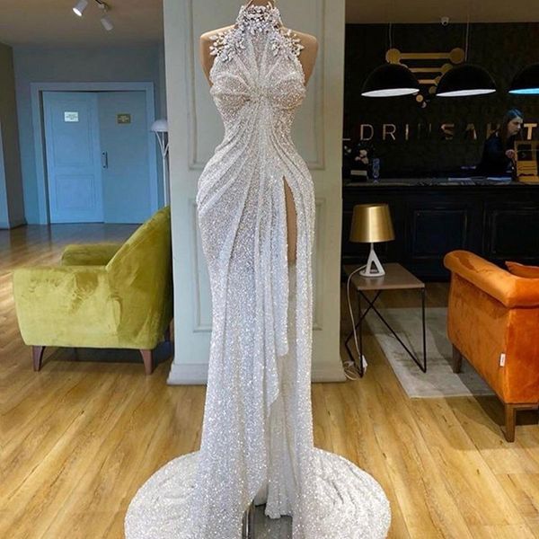 

shinning glitter prom dresses sleeveless side split lace evening dress pleat women party gowns, Black