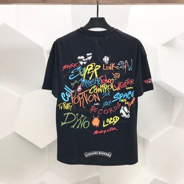 

hearts/chrome t shirt croch fashion brand short sleeve 21s summer new letter graffiti printing casual loose couple t-shirt, White;black
