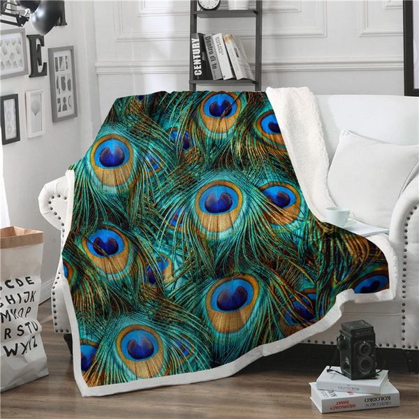 

blankets 3d peacock feathers throw blanket for sofa bed animal print bedspread soft warm winter fleece plush car cover child kids