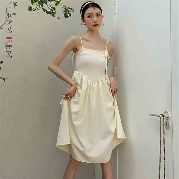 

women apricot dress elegant drawstring high waist a-line patchwork temperament loose fit fashion summer 2h270 210526, Black;gray