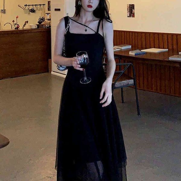 

dresses 2021 summer spaghetti strap women casual evening party gothic female sleeveless korean style black y2k dress ladies, Black;gray