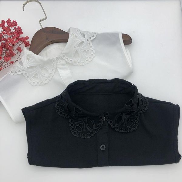 

bow ties sitonjwly women shirt fake collar blouse vintage detachable female false lapel handmade necklace decor, Black;gray