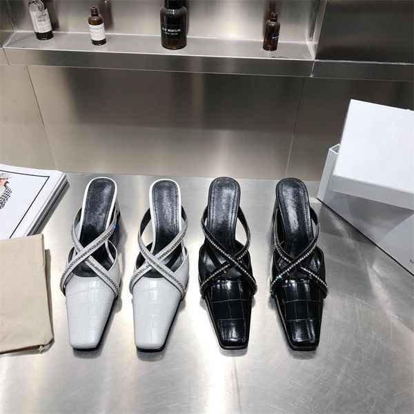 

pearl sandals women shoes cow leather slippers zapatillas casa mujer high heels femmes chaussures summer outdoor ladies, Black