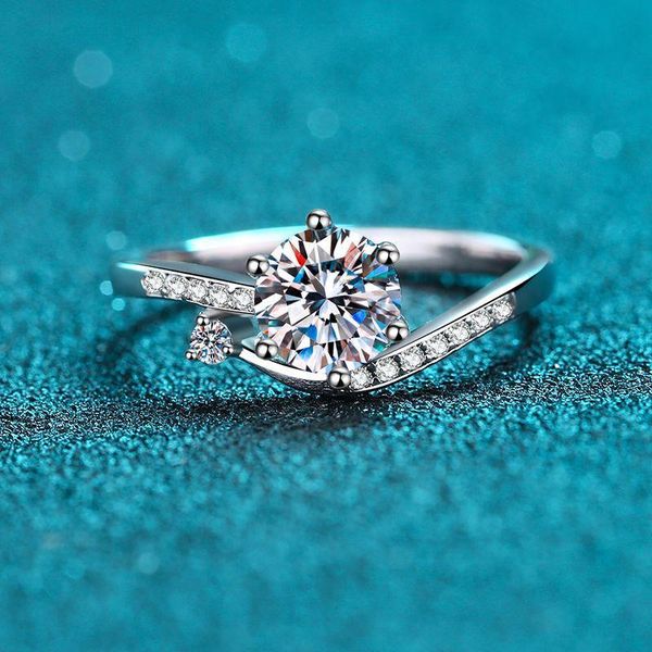 

cluster rings silver 925 original 1-2 brilliant cut diamond test past d color moissanite twist button ring for women gemstone jewelry, Golden;silver