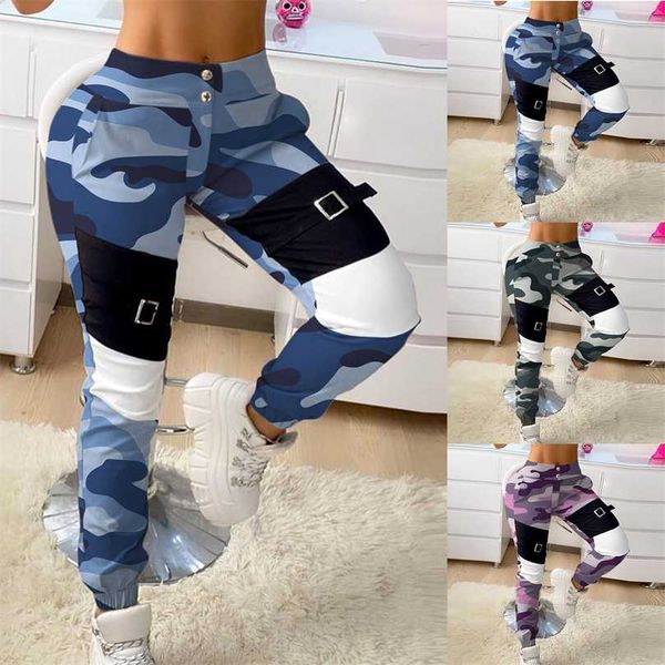 

45# fashion stitching leggings women camouflage print leggins mujer casual fitness bandage long pants pantalones de mujer 211215, Black