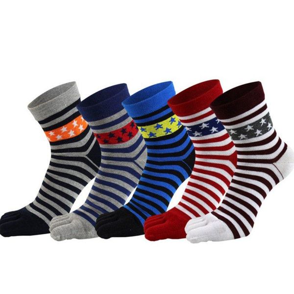

sports socks men breathable stripe fashion cotton five fingers toe deodorant business casual europe wild funny sock for sporty, Black