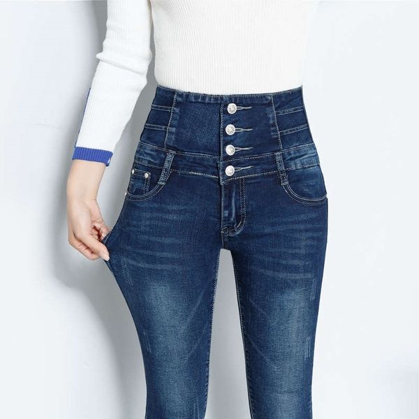 

women's jeans high waist elastic in autumn of 6xqh, Blue