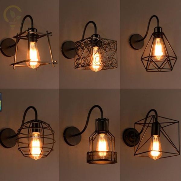 

wall lamp vintage industrial metal cage led lamps steel wire iron sconce retro light edison bulbs fixtures