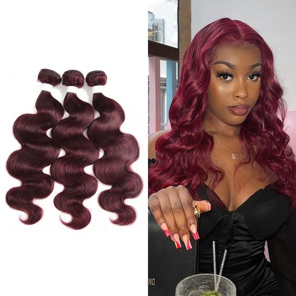 

brazilian hair body wave 3/4 bundles non remy pre colored red wine 99j human hair extensions, Black