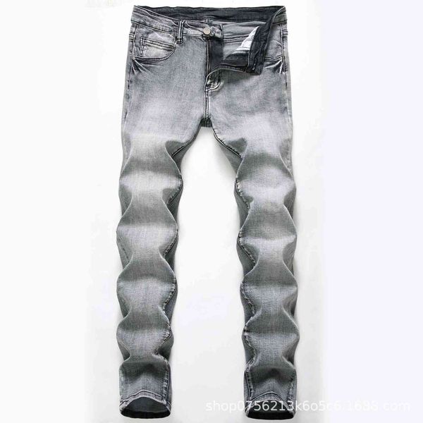 

men's grey jeans mid waist four seasons nostalgic simple straight casual, Blue