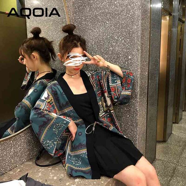 Japan Style Vintage Floral Patchwork print Cardigan kimono da donna Summer Beach Camicetta yukata Spring Fashion Loose Tops Shirt 210521