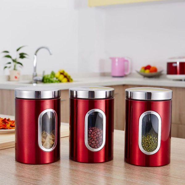 

storage bottles & jars stainless steel canister dry dispenser kitchen for visible tea coffee grain airtight anti-corrosion 1pcs