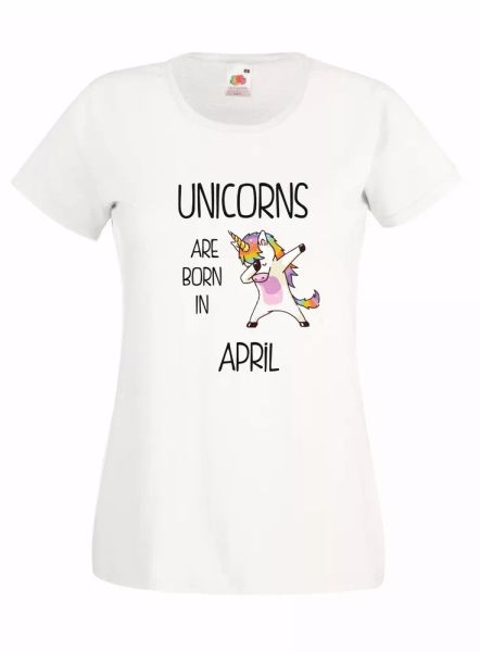 

t-shirt j2075 unicorns are born from april unicorn birthday, White;black