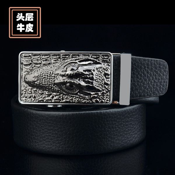 

personalized men's e fish head automatic buckle korean leather belt, Black;brown