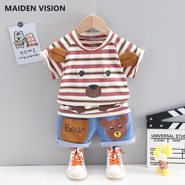 

kid boys summer clothes baby outfit fashion cartoons bear short-sleeved t-shirt denim shorts 2pcs/set children clothing boy suit, White