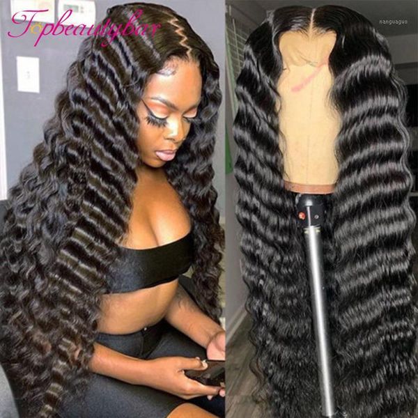 

13x6 lace front human hair wigs for black women 180% deep wave brazilian remy frontal preplucked baby hair1, Black;brown