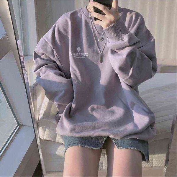 

hoodies letter korean long sleeve womens shirts autumn thin chic purple harajuku femme pullovers oversized black girl streetwear, White